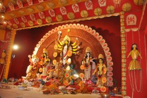 Eco-friendly Durga Puja Pandal in Delhi's Dwarka. Pic: Anirban Roy